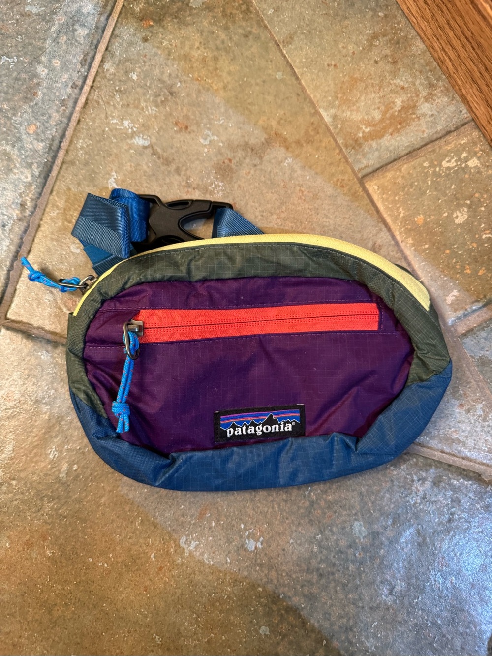 Patagonia Purple, Blue & Olive Waist Pack with Red Zip
